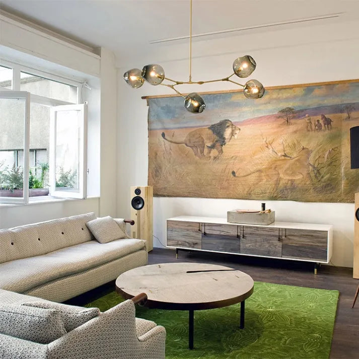 Bifurcation Sputnik chandelier made of bubble glass