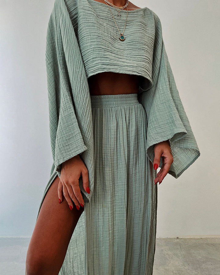 Sabina - Chic two-piece set with slit in cotton and linen