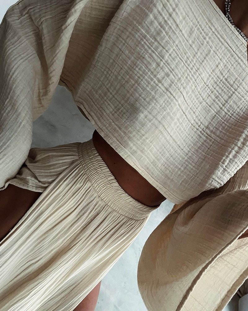 Sabina - Chic two-piece set with slit in cotton and linen