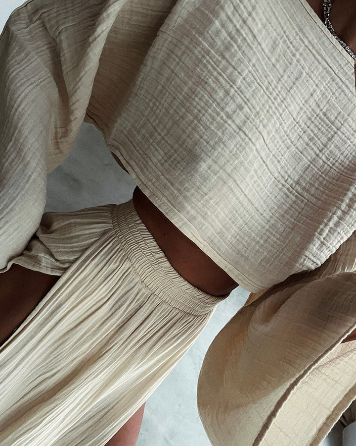 Sabina - Chic two-piece set with slit in cotton and linen