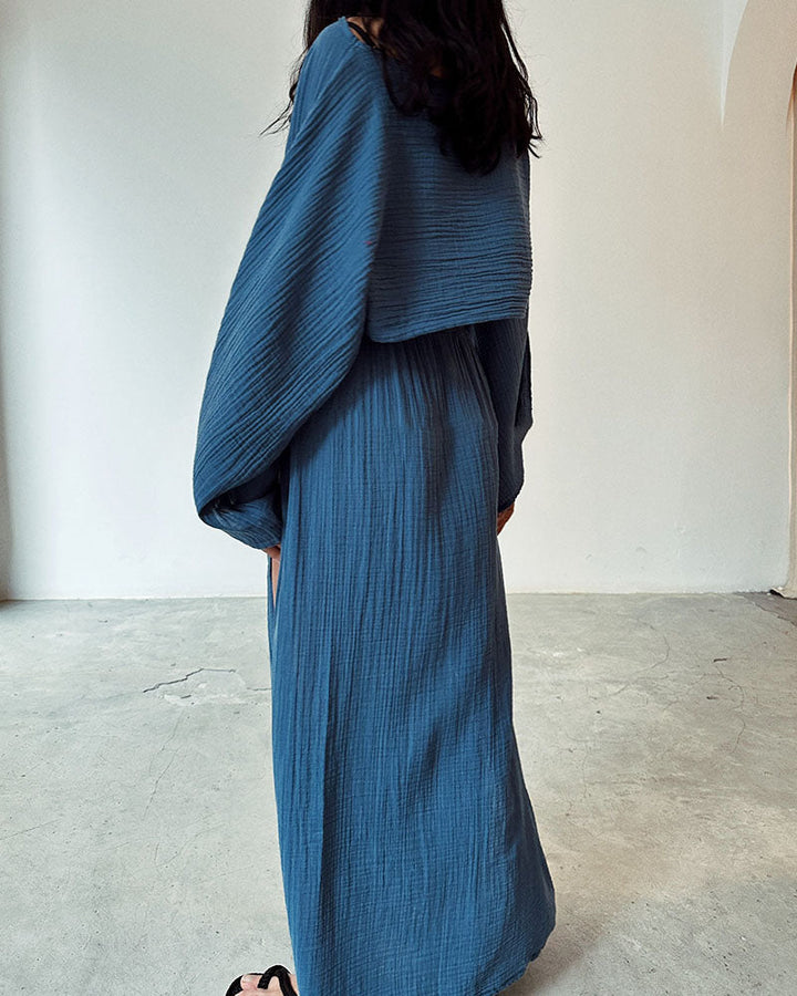 Sabina - Chic two-piece set with slit in cotton and linen