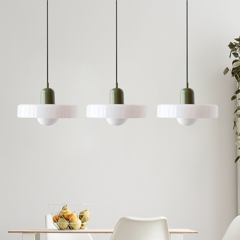 3-headed Bauhaus pendant light made of colored glass