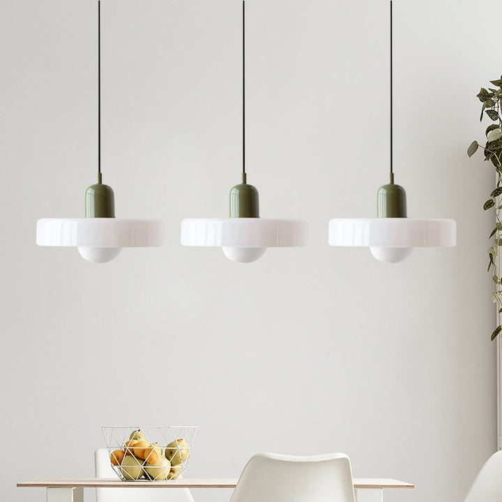 3-headed Bauhaus pendant light made of colored glass