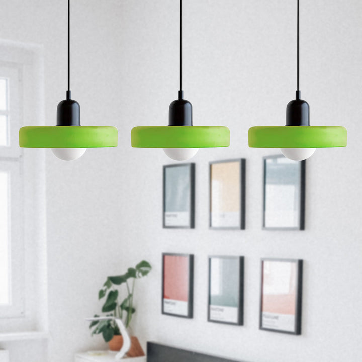 3-headed Bauhaus pendant light made of colored glass