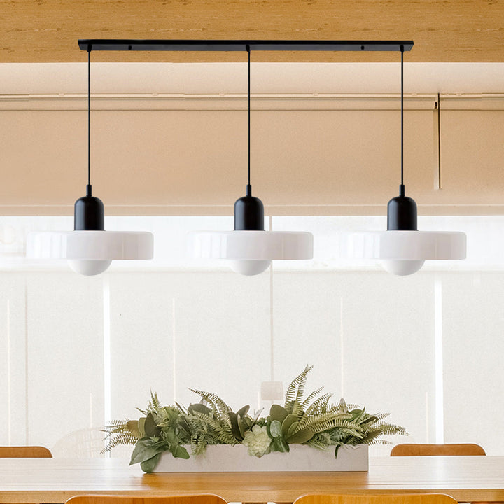 3-headed Bauhaus pendant light made of colored glass