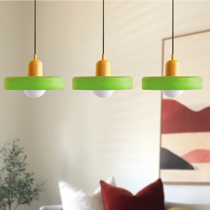 3-headed Bauhaus pendant light made of colored glass