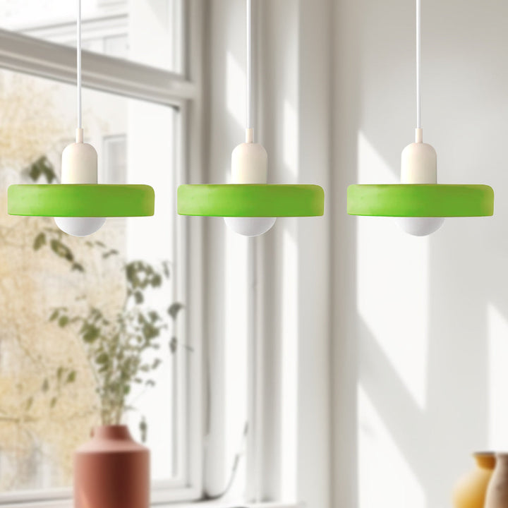 3-headed Bauhaus pendant light made of colored glass