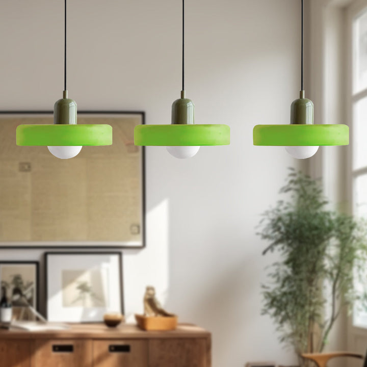 3-headed Bauhaus pendant light made of colored glass