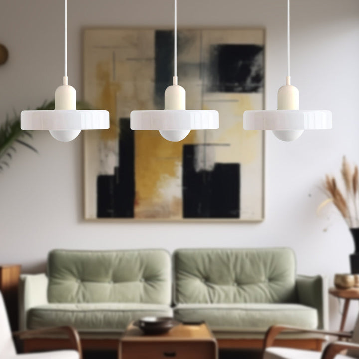 3-headed Bauhaus pendant light made of colored glass