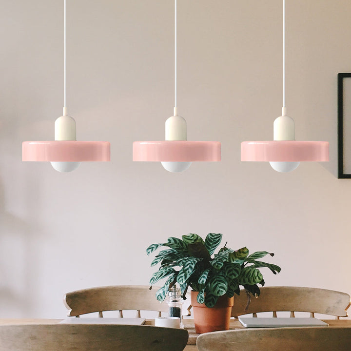 3-headed Bauhaus pendant light made of colored glass