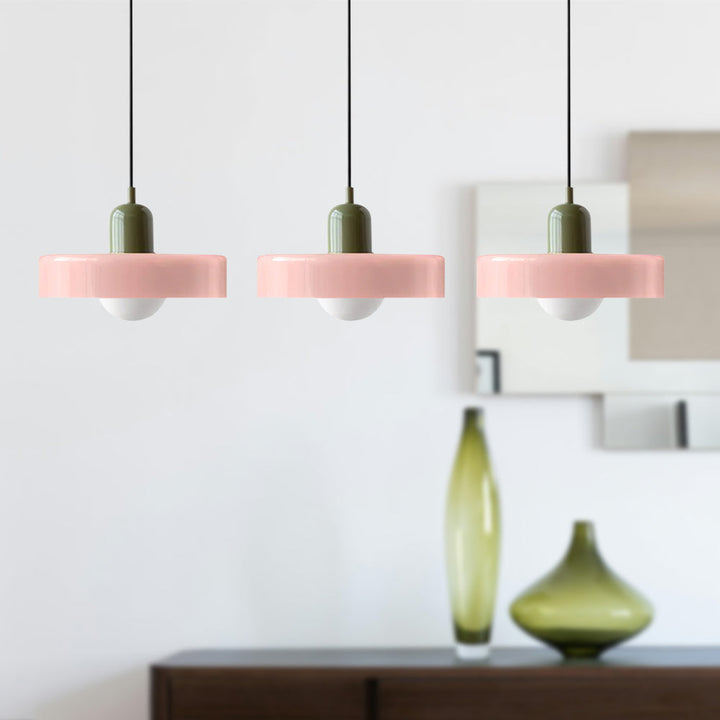 3-headed Bauhaus pendant light made of colored glass