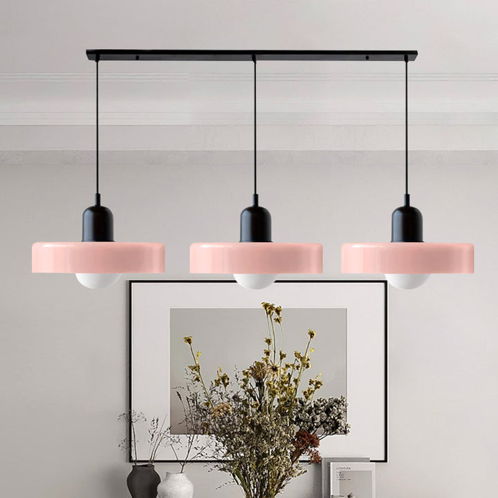 3-headed Bauhaus pendant light made of colored glass