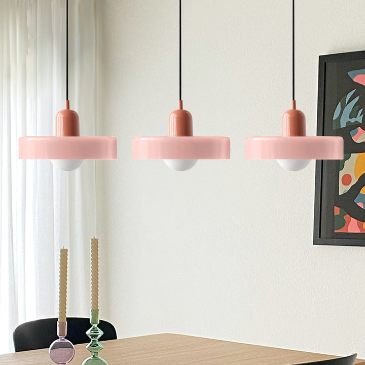 3-headed Bauhaus pendant light made of colored glass