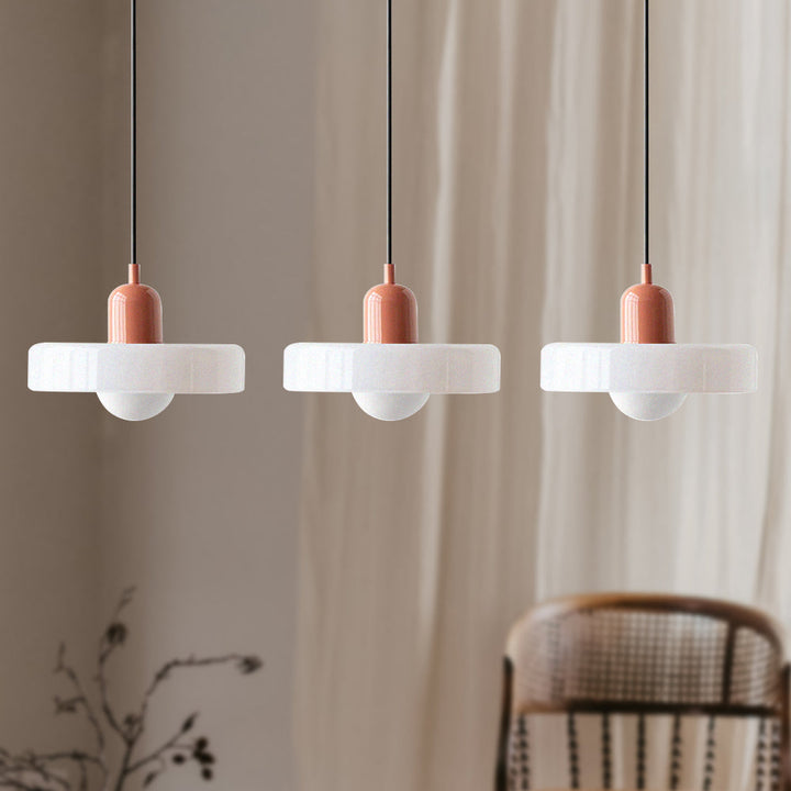 3-headed Bauhaus pendant light made of colored glass