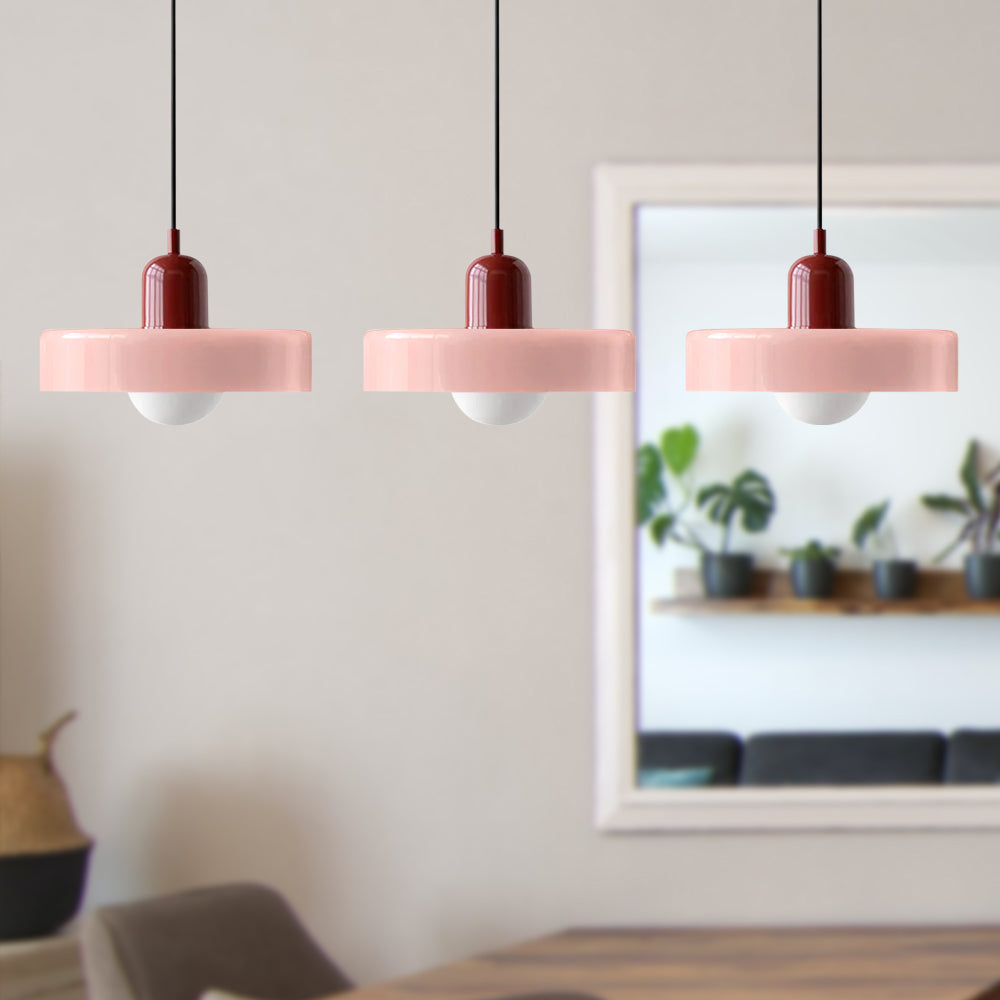 3-headed Bauhaus pendant light made of colored glass