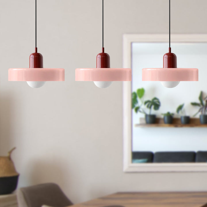 3-headed Bauhaus pendant light made of colored glass