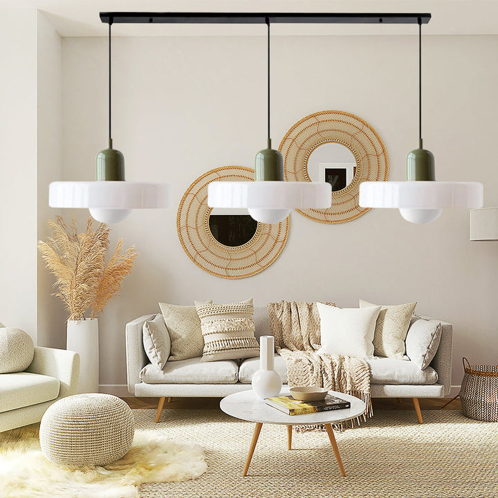 3-headed Bauhaus pendant light made of colored glass