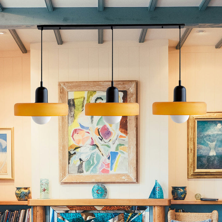3-headed Bauhaus pendant light made of colored glass