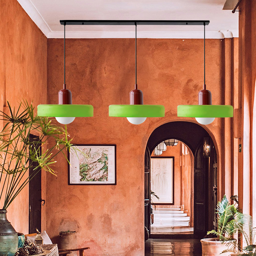 3-headed Bauhaus pendant light made of colored glass