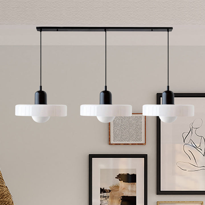 3-headed Bauhaus pendant light made of colored glass