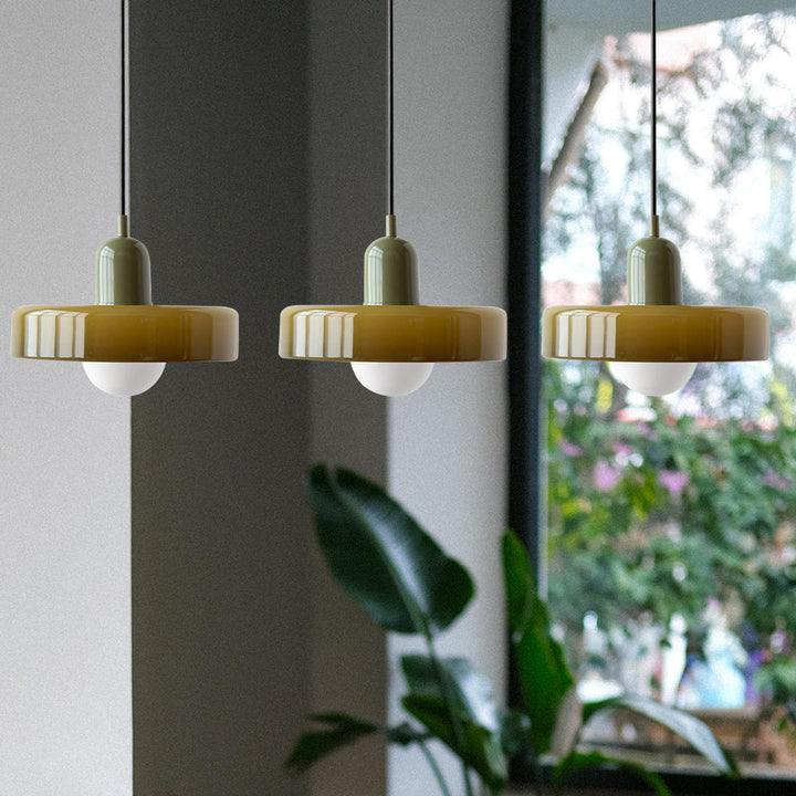 3-headed Bauhaus pendant light made of colored glass