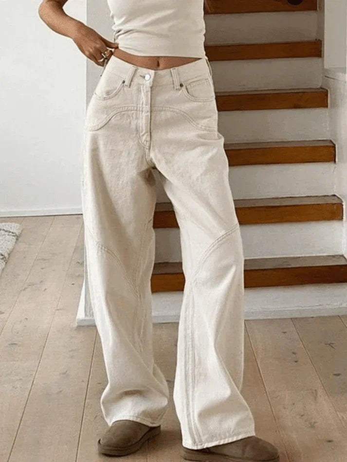 Theia - White baggy jeans in vintage look with slit