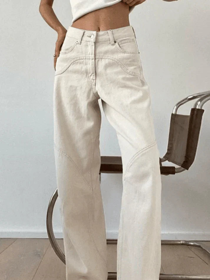 Theia - White baggy jeans in vintage look with slit